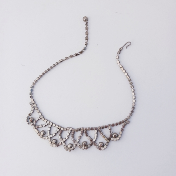 PRINCESS NECKLACE choker vintage  silvertone 16" - Picture 6 of 9
